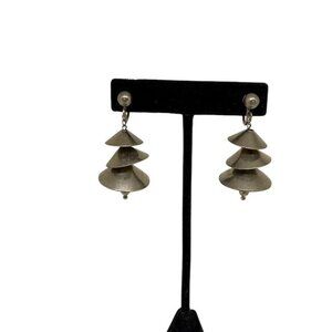 Vintage Silver Tone Tiered Bell Shape Dangle Screwback Earrings Musical